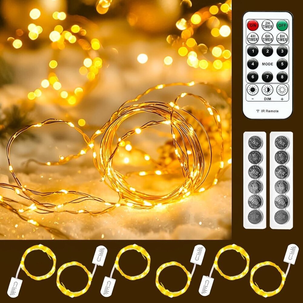 6 Pack Fairy Lights Battery Operated with Remote & Timer, 7ft 20LED Mini Firefly